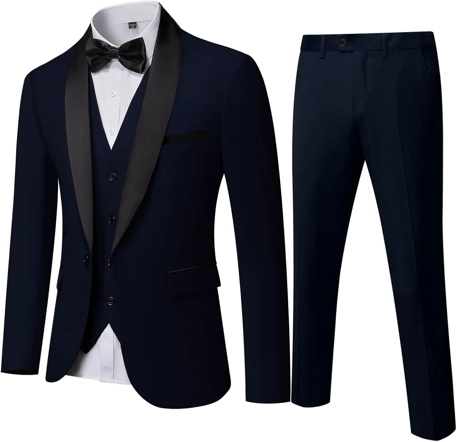 MY'S Mens 3-Piece Suit Shawl Lapel One Button Tuxedo Winter Fabric Slim Fit Dinner Jacket Vest Pants & Tie Set