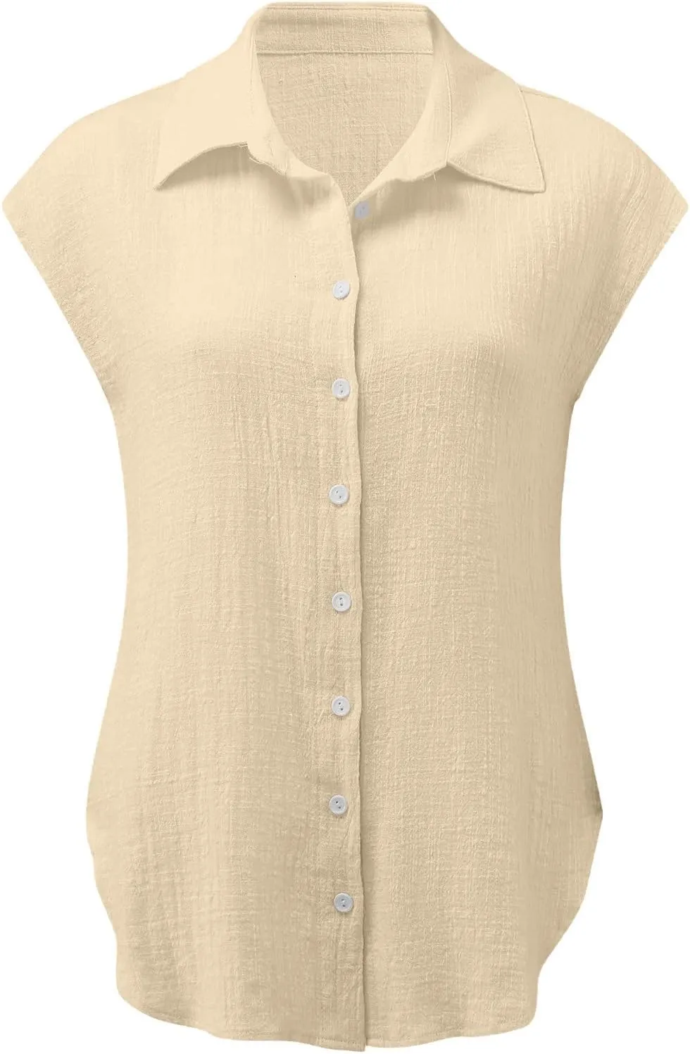 Mzkdieey Linen Button Down Shirt Women Short Sleeve V Neck Collared Blouse Summer Beach Cotton T-Shirts Casual Work Tops