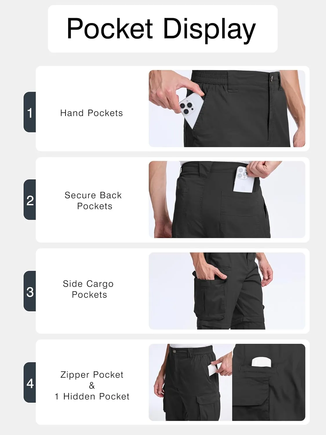 NATUVENIX Hiking Pants Men Quick Dry Convertible Fishing Pants for Men Zip Off Lightweight Mens Cargo Pants Outdoor Travel