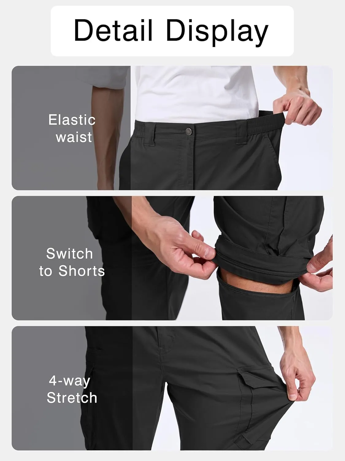 NATUVENIX Hiking Pants Men Quick Dry Convertible Fishing Pants for Men Zip Off Lightweight Mens Cargo Pants Outdoor Travel