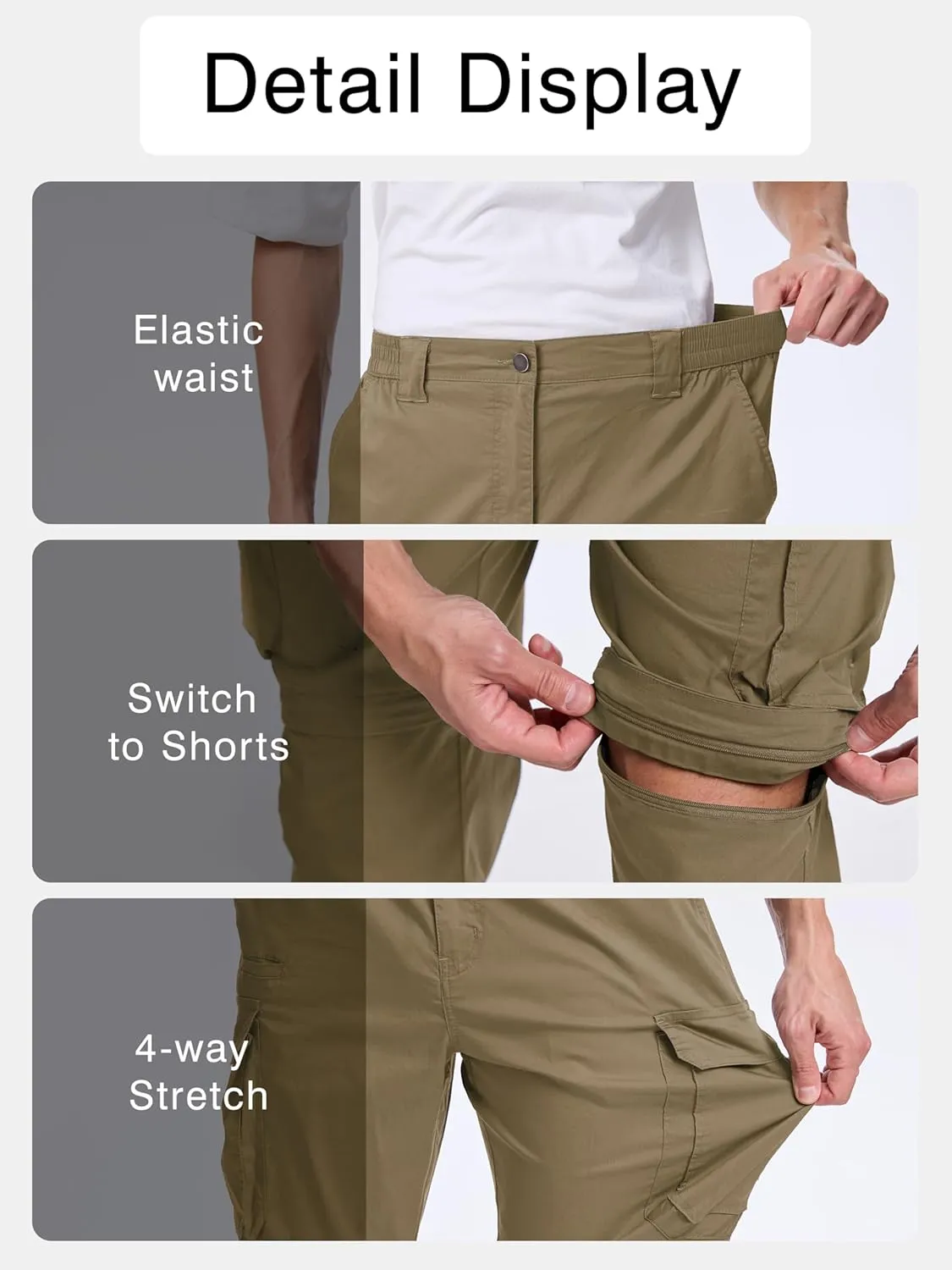 NATUVENIX Hiking Pants Men Quick Dry Convertible Fishing Pants for Men Zip Off Lightweight Mens Cargo Pants Outdoor Travel