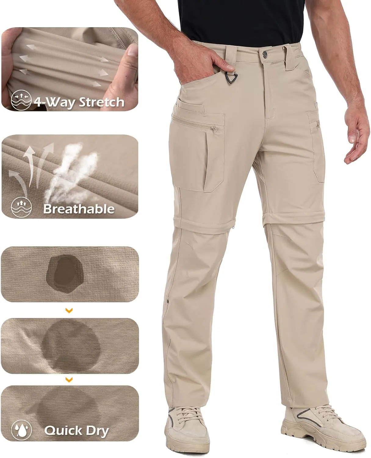 NAVEKULL Men's Convertible Hiking Pants Lightweight Quick Dry Zip Off Outdoor Fishing Tactical Cargo Pants with Roll-Up Legs