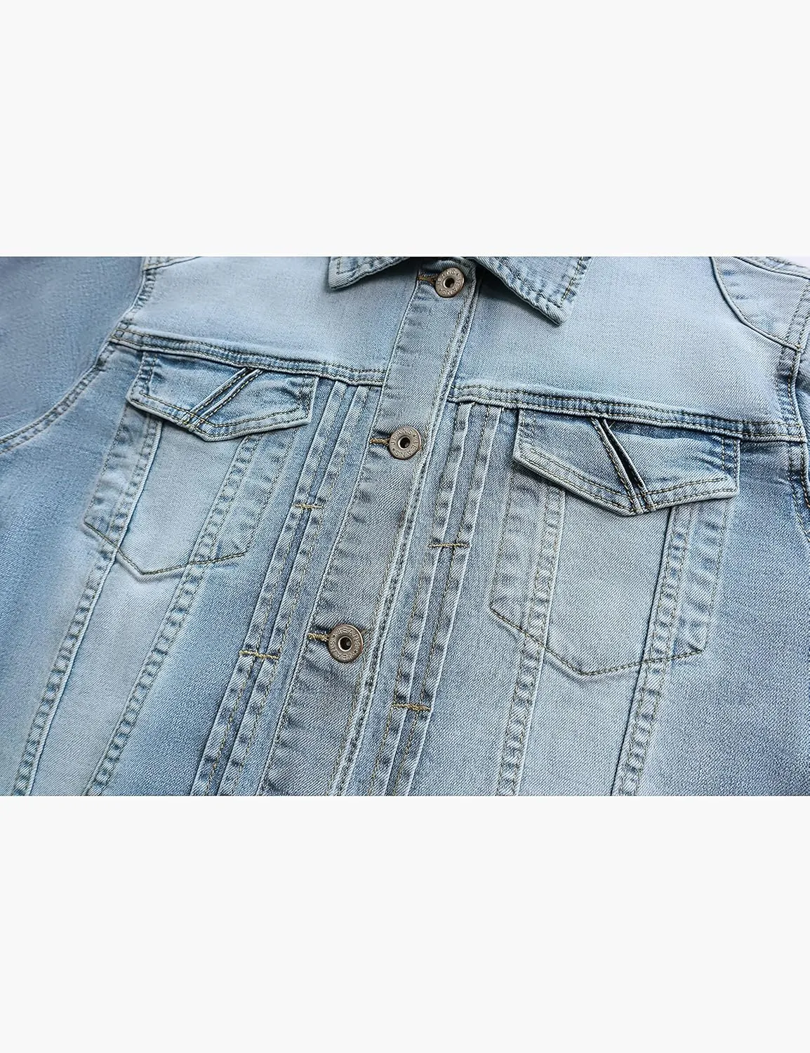 Omoone Women's 3/4 Sleeve Cropped Stretch Slim Denim Trucker Jacket Jean Coats Tops