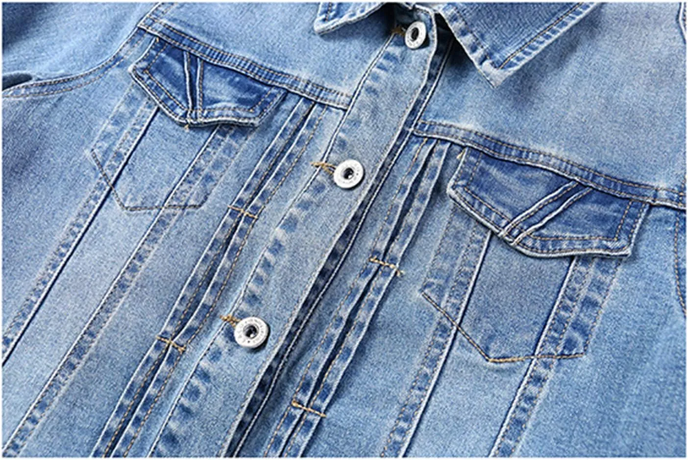 Omoone Women's 3/4 Sleeve Cropped Stretch Slim Denim Trucker Jacket Jean Coats Tops