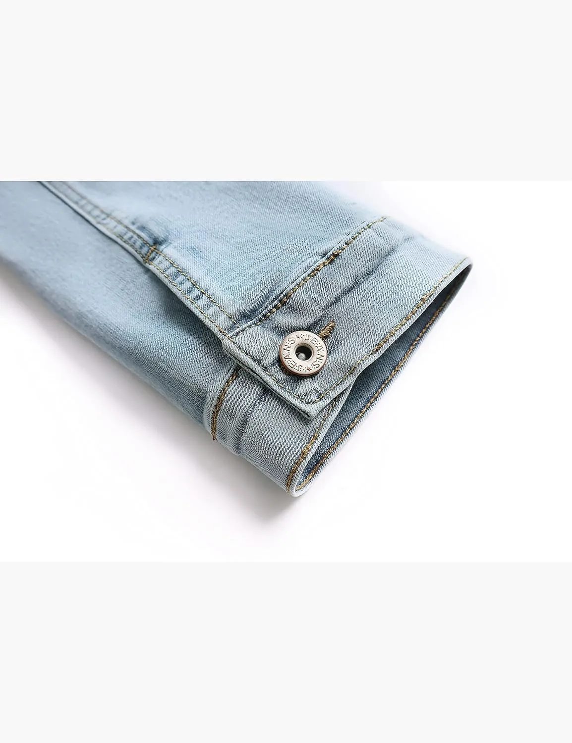 Omoone Women's 3/4 Sleeve Cropped Stretch Slim Denim Trucker Jacket Jean Coats Tops