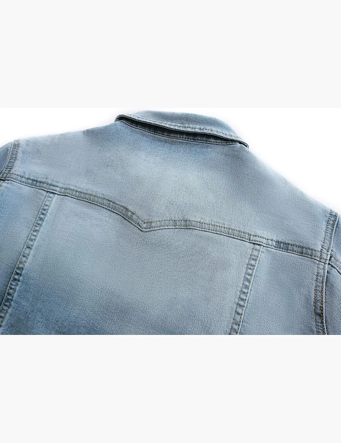 Omoone Women's 3/4 Sleeve Cropped Stretch Slim Denim Trucker Jacket Jean Coats Tops