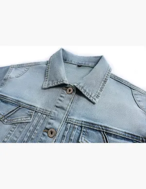 Omoone Women's 3/4 Sleeve Cropped Stretch Slim Denim Trucker Jacket Jean Coats Tops