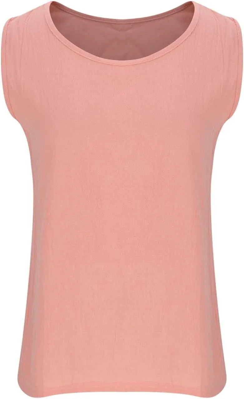 Oplxuo Cotton Linen Tank Tops for Women Loose Fit Sleeveless Round Neck Tee Shirts Summer Casual Flowy Blouses Tunic Tops