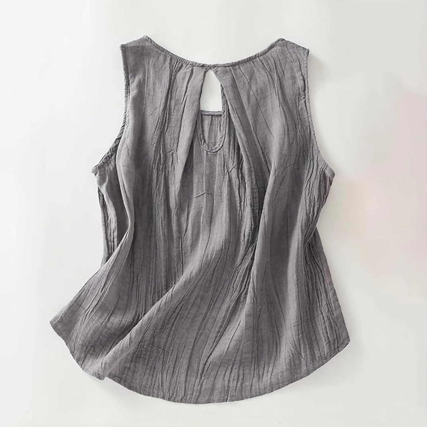 Oplxuo Linen Tank Tops for Women Trendy Cotton Crew Neck Sleeveless Shirts Casual Fashion Solid Blouses Summer Loose Fit Tees