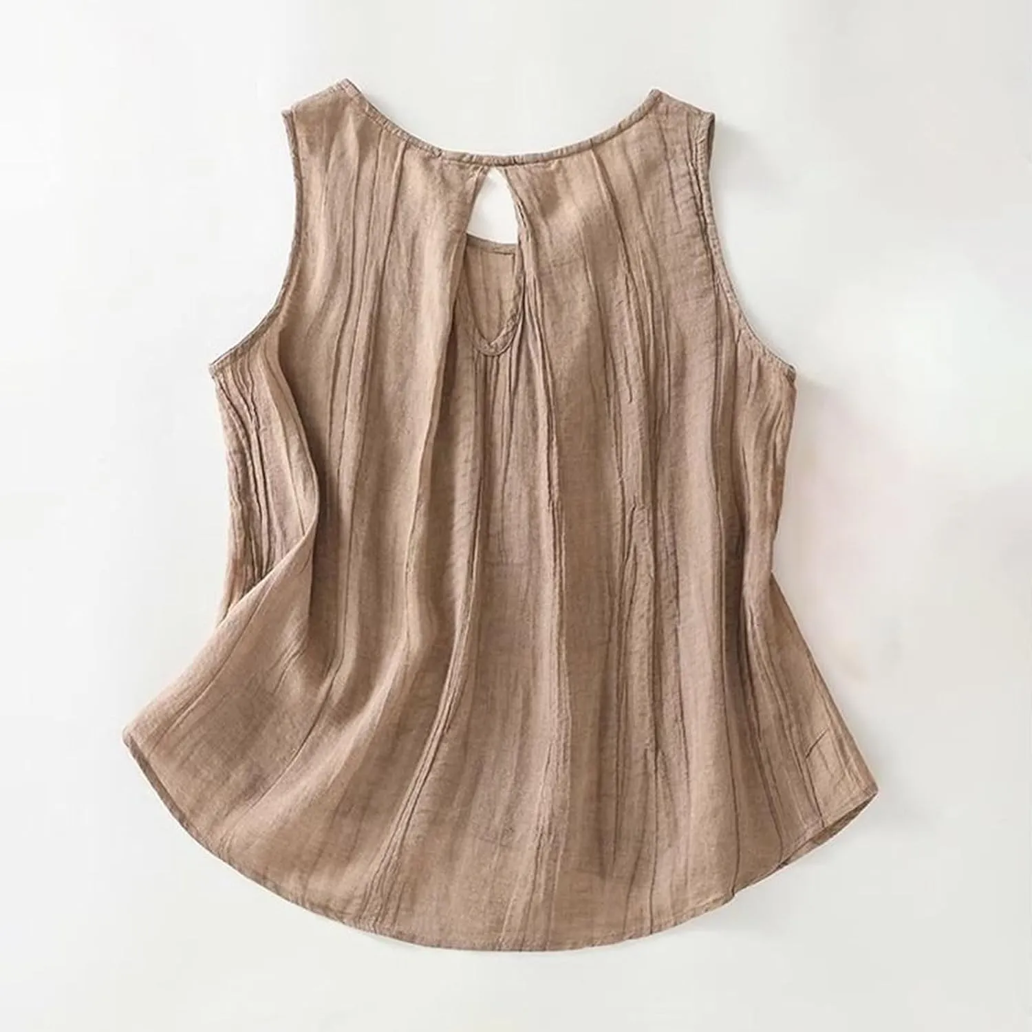 Oplxuo Linen Tank Tops for Women Trendy Cotton Crew Neck Sleeveless Shirts Casual Fashion Solid Blouses Summer Loose Fit Tees