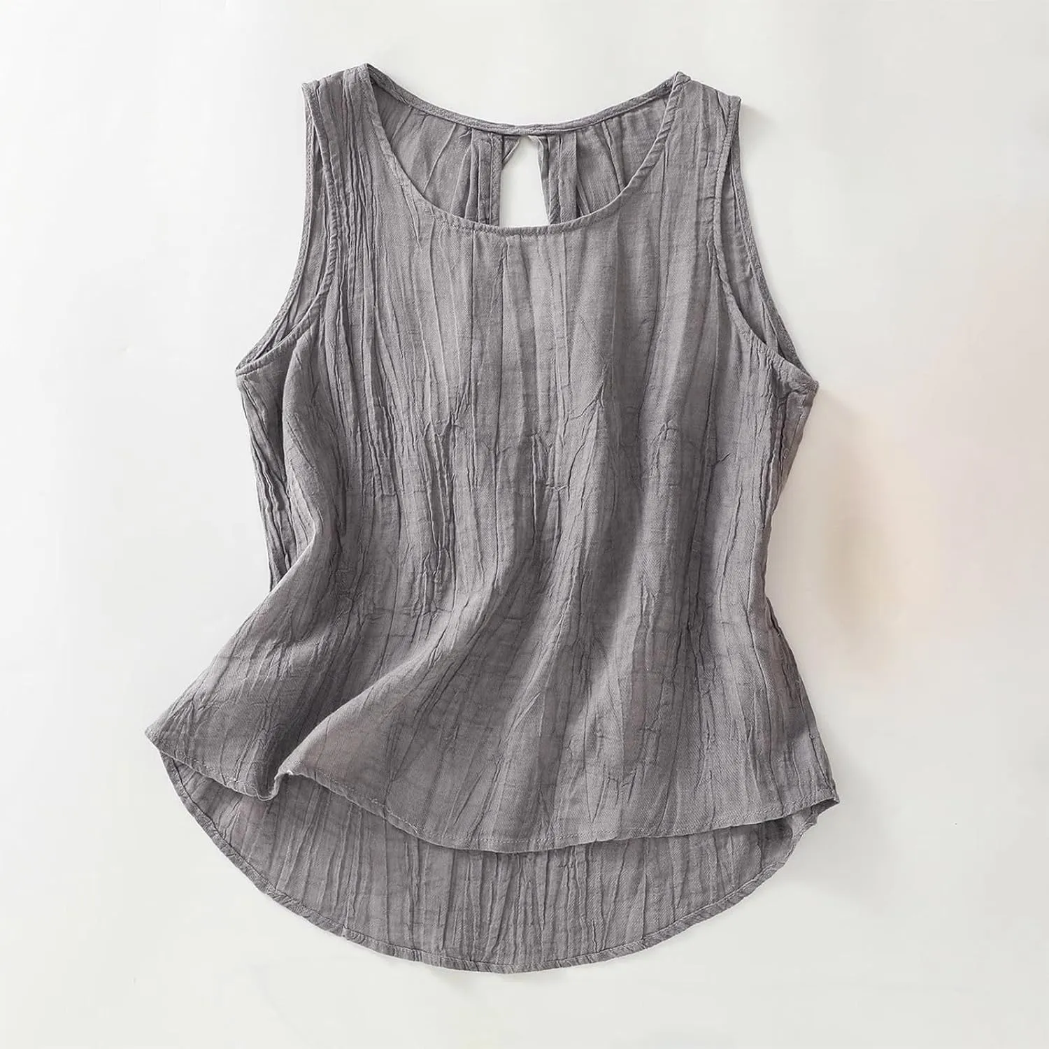 Oplxuo Linen Tank Tops for Women Trendy Cotton Crew Neck Sleeveless Shirts Casual Fashion Solid Blouses Summer Loose Fit Tees