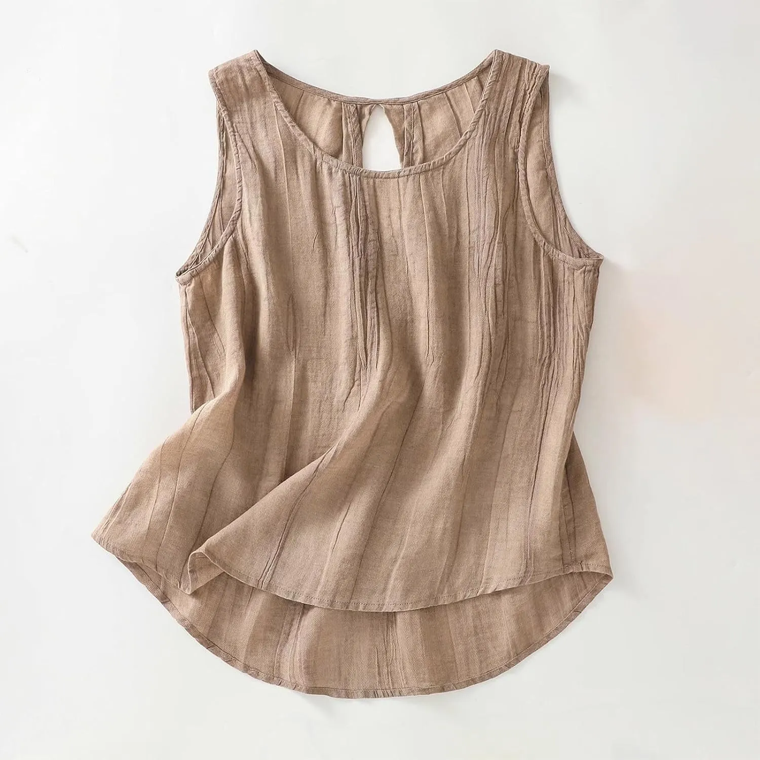 Oplxuo Linen Tank Tops for Women Trendy Cotton Crew Neck Sleeveless Shirts Casual Fashion Solid Blouses Summer Loose Fit Tees
