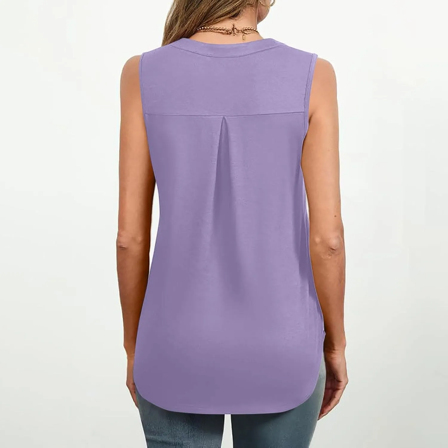 Oplxuo Women V Neck Pleated Tank Tops Trendy Dressy Sleeveless Shirts Casual Cute Blouses Solid Summer Tanks