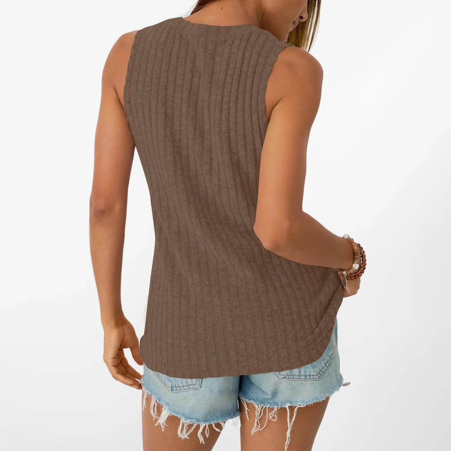 Oplxuo Womens Crew Neck Ribbed Tank Tops Sleeveless Basic Tops Sexy Slim Fit Tee Shirts Summer Clothes 2025