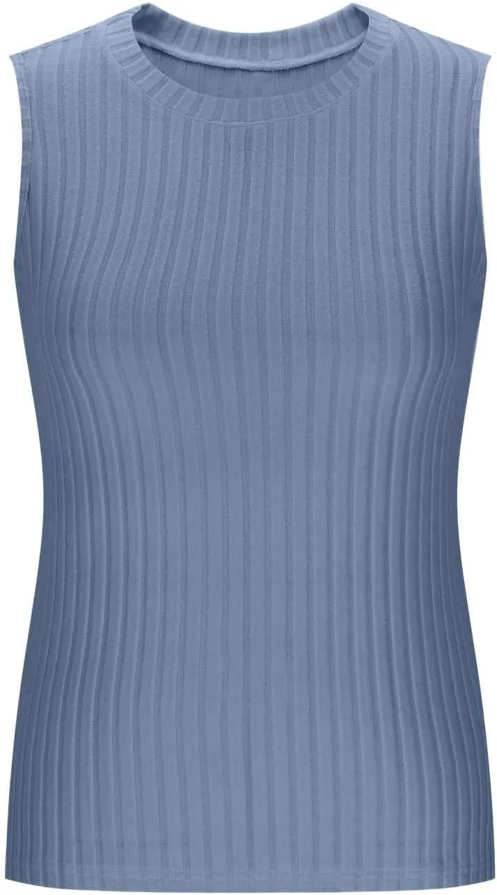 Oplxuo Womens Crew Neck Ribbed Tank Tops Sleeveless Basic Tops Sexy Slim Fit Tee Shirts Summer Clothes 2025