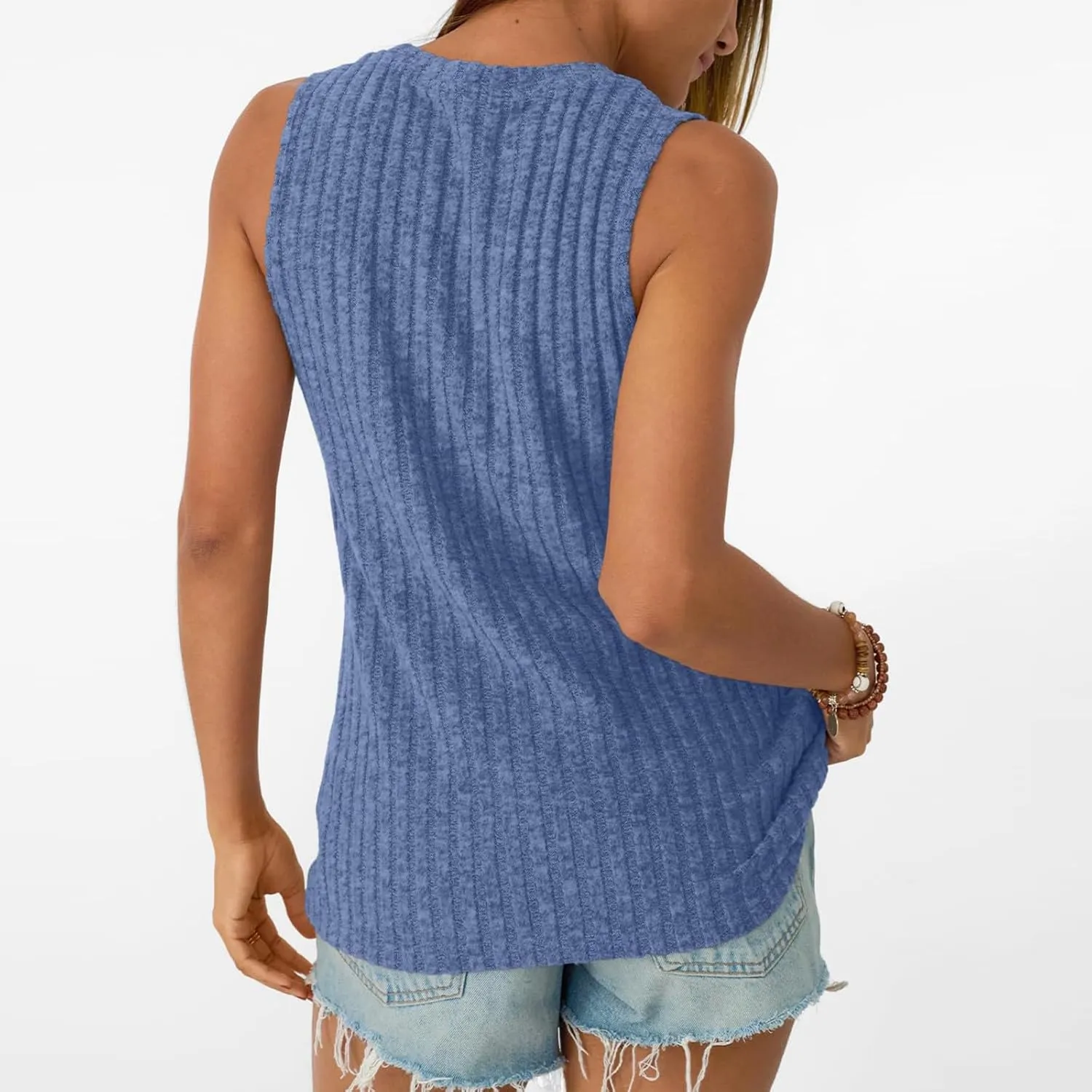 Oplxuo Womens Crew Neck Ribbed Tank Tops Sleeveless Basic Tops Sexy Slim Fit Tee Shirts Summer Clothes 2025