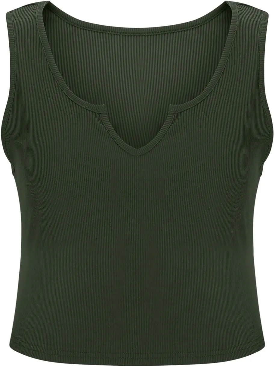 Oplxuo Womens V-Neck Ribbed Tank Tops Cropped Slim Fit Y2K Going Out Sleeveless Shirts