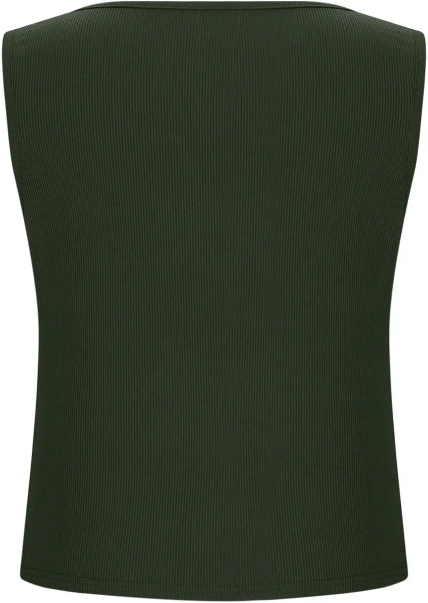 Oplxuo Womens V-Neck Ribbed Tank Tops Cropped Slim Fit Y2K Going Out Sleeveless Shirts