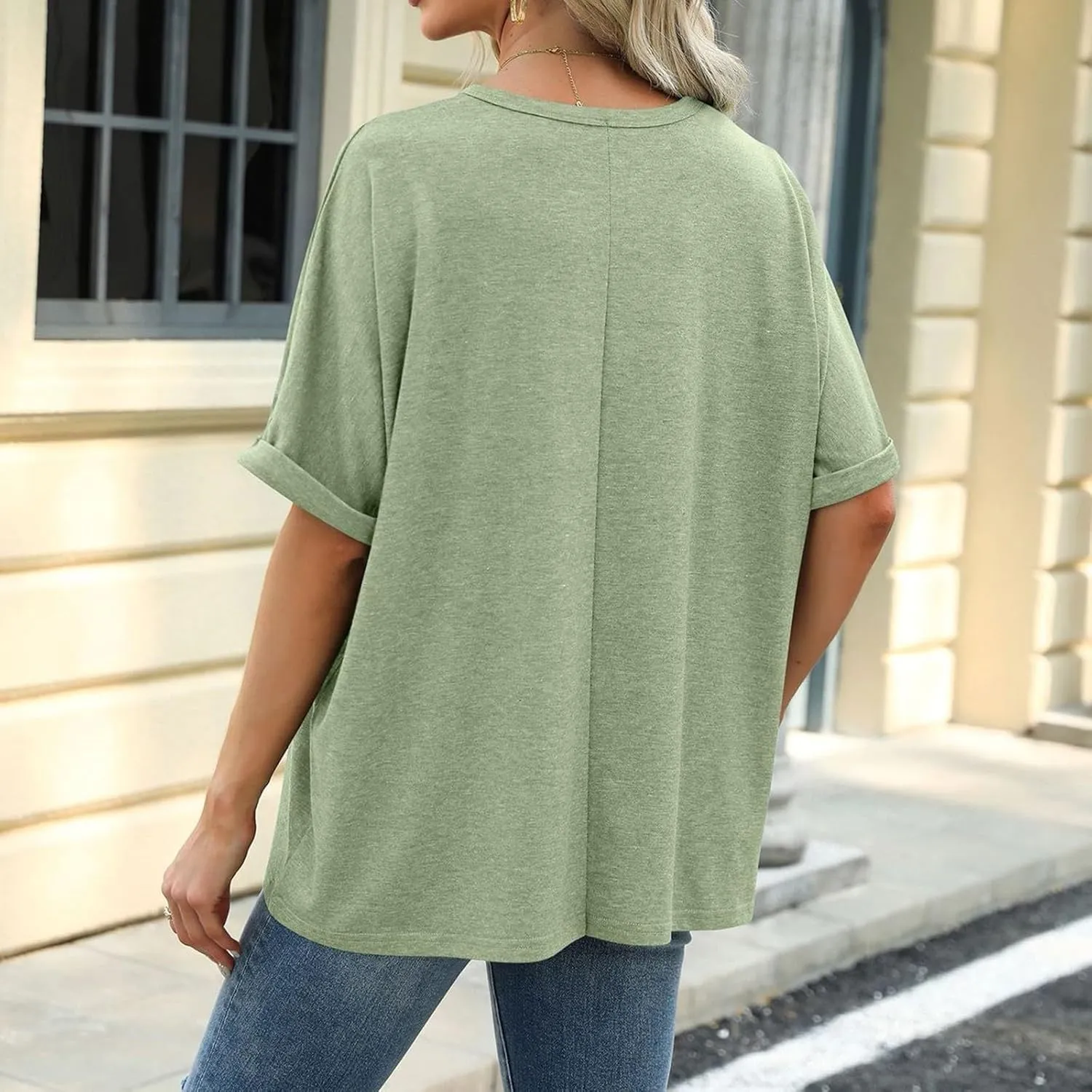 Oversized Tshirts for Women Half Sleeve Crewneck Cute Summer Tops Dressy Casual Elbow Length Tee Shirts Womens