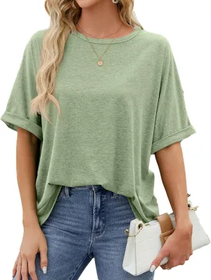 Oversized Tshirts for Women Half Sleeve Crewneck Cute Summer Tops Dressy Casual Elbow Length Tee Shirts Womens