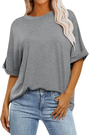 Oversized Tshirts for Women,2024 Summer Trendy Striped Short Sleeve Shirts,Casual Crewneck Daily Workout Tops