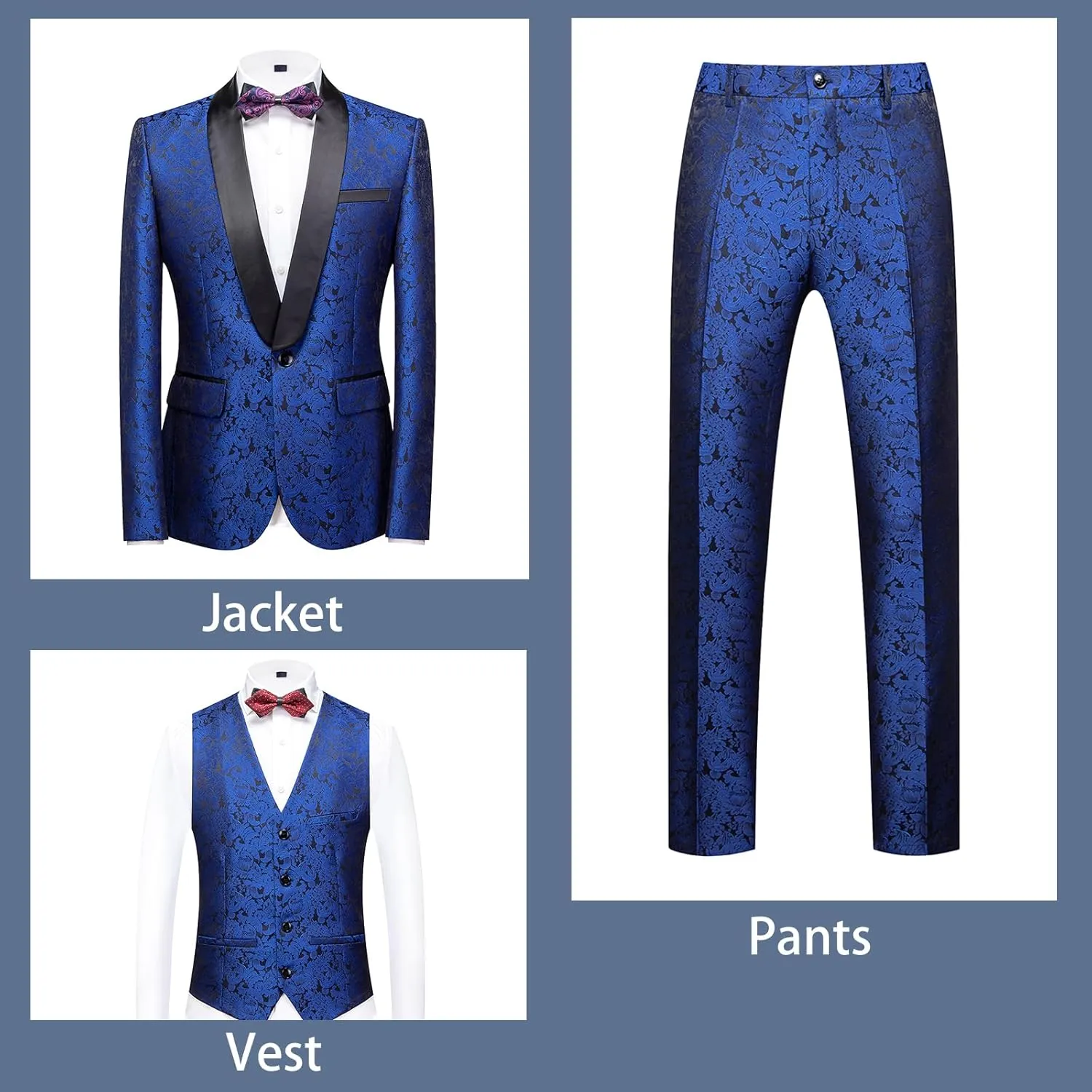 Rogers & Morris Tuxedo Suits for Men Regular fit 3 Piece Pasiley Floral Patterm Homecoming Outfits