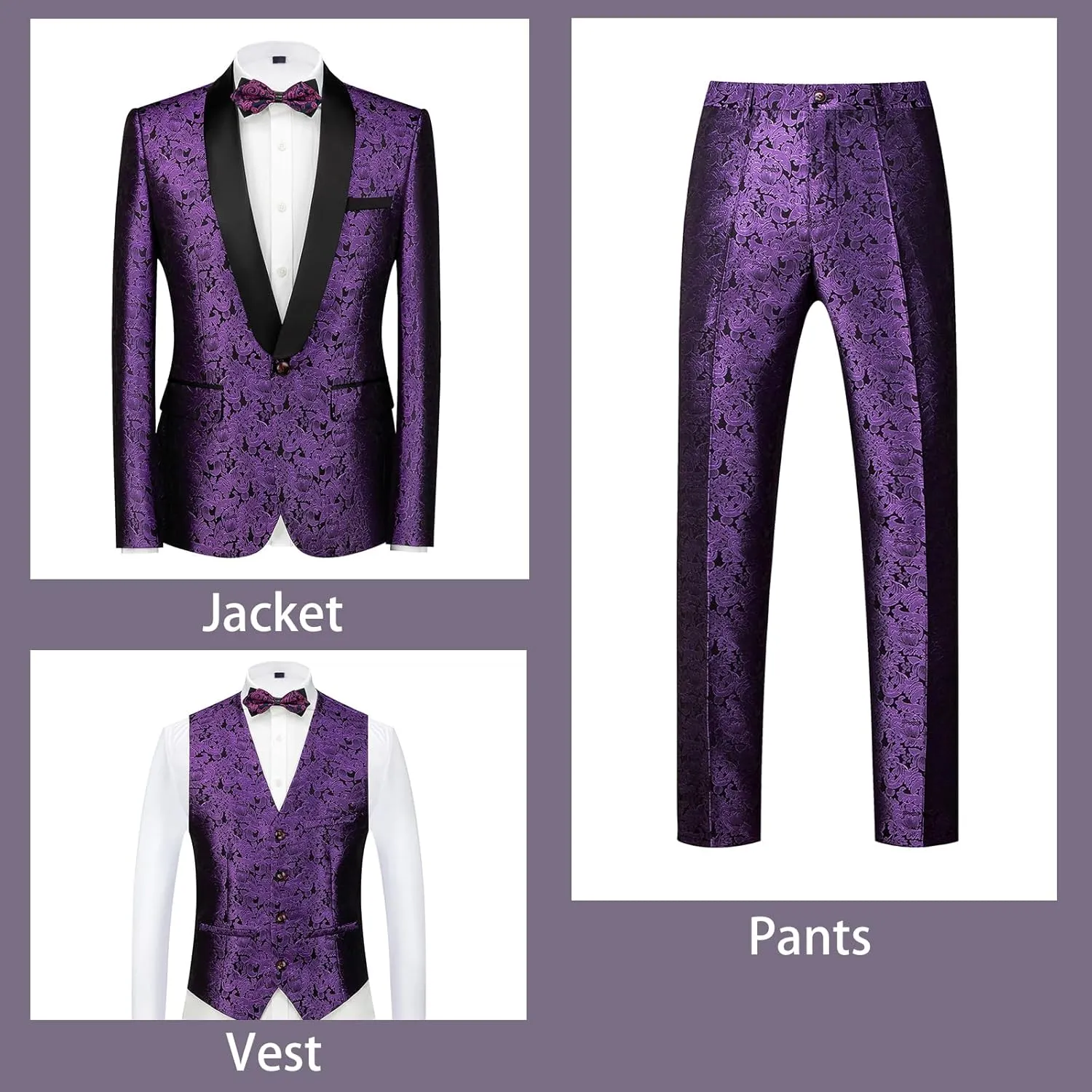Rogers & Morris Tuxedo Suits for Men Regular fit 3 Piece Pasiley Floral Patterm Homecoming Outfits