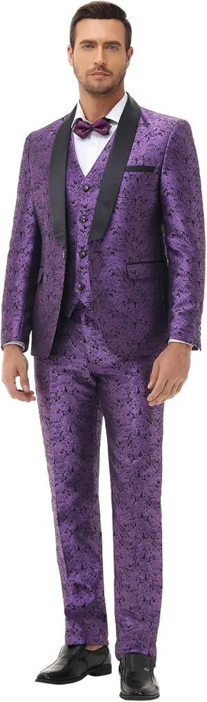 Rogers & Morris Tuxedo Suits for Men Regular fit 3 Piece Pasiley Floral Patterm Homecoming Outfits