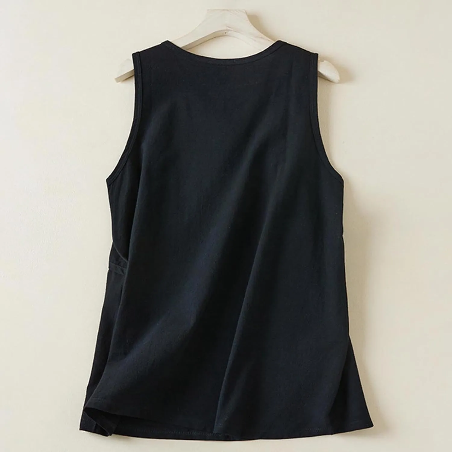 Ruziyoog Cotton Linen Tank Tops for Women Round Neck Sleeveless Summer Blouse Casual Loose Solid Color Tee Shirts