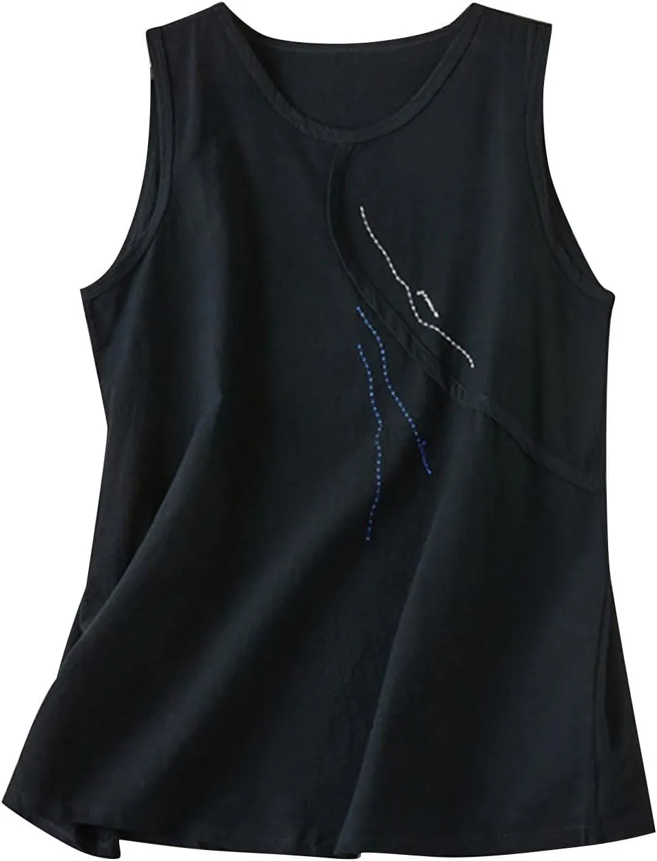 Ruziyoog Cotton Linen Tank Tops for Women Round Neck Sleeveless Summer Blouse Casual Loose Solid Color Tee Shirts