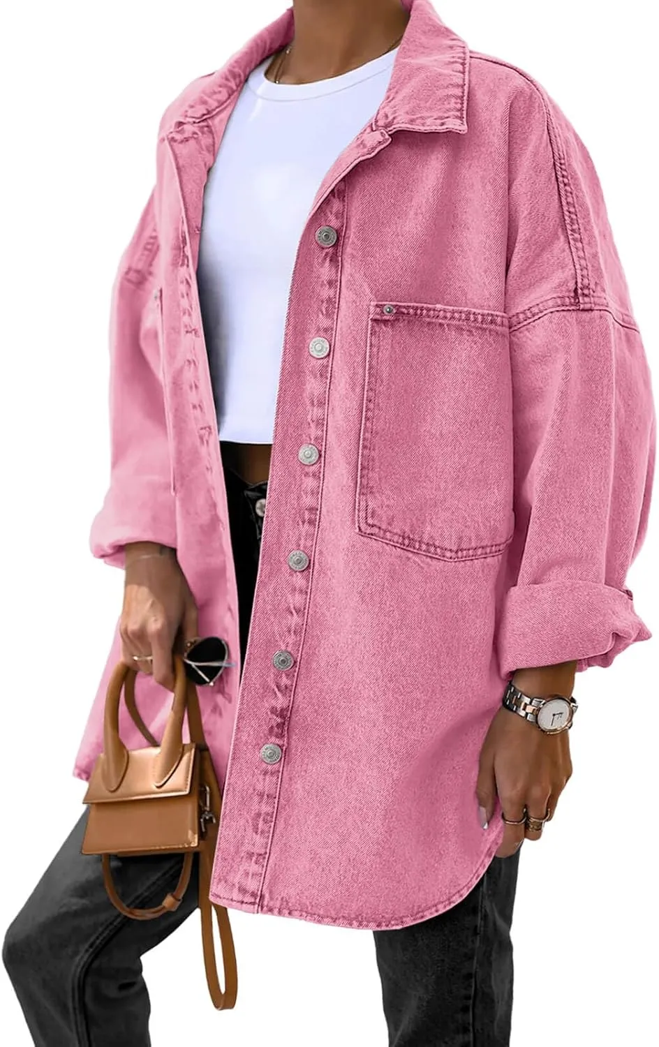 Saodimallsu Women's Oversized Denim Jackets Casual Button Down Long Boyfriend Jean Coats with Pockets