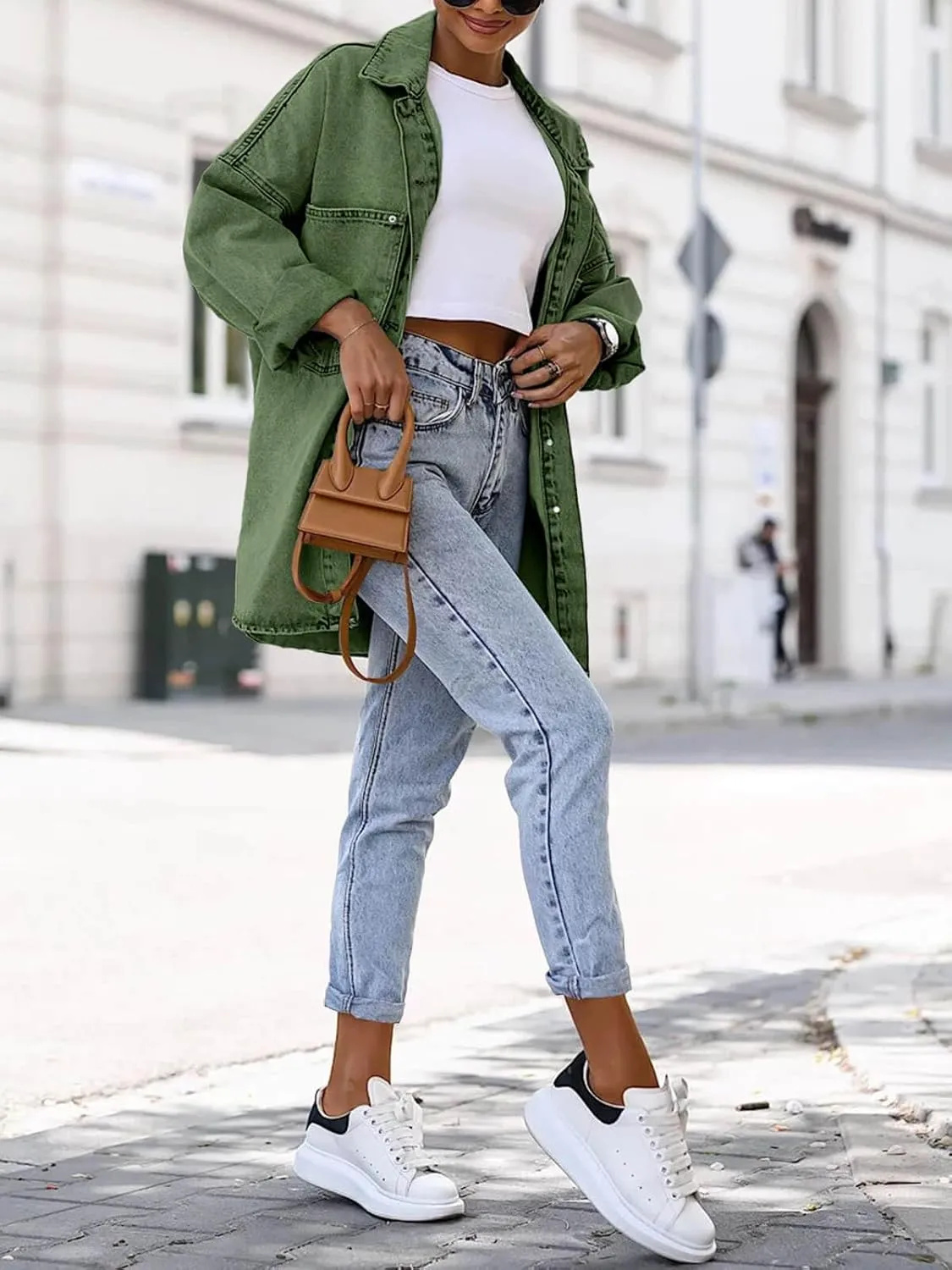 Saodimallsu Women's Oversized Denim Jackets Casual Button Down Long Boyfriend Jean Coats with Pockets