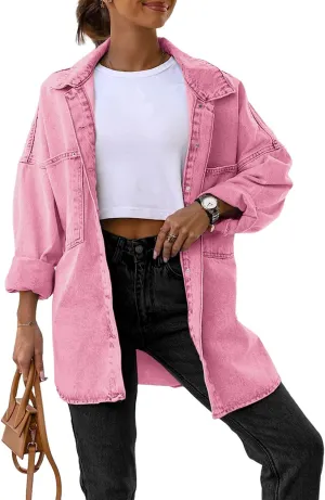 Saodimallsu Women's Oversized Denim Jackets Casual Button Down Long Boyfriend Jean Coats with Pockets