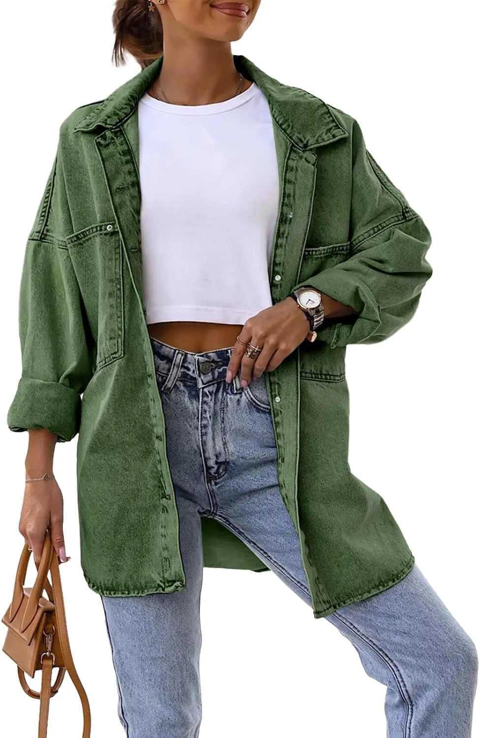 Saodimallsu Women's Oversized Denim Jackets Casual Button Down Long Boyfriend Jean Coats with Pockets