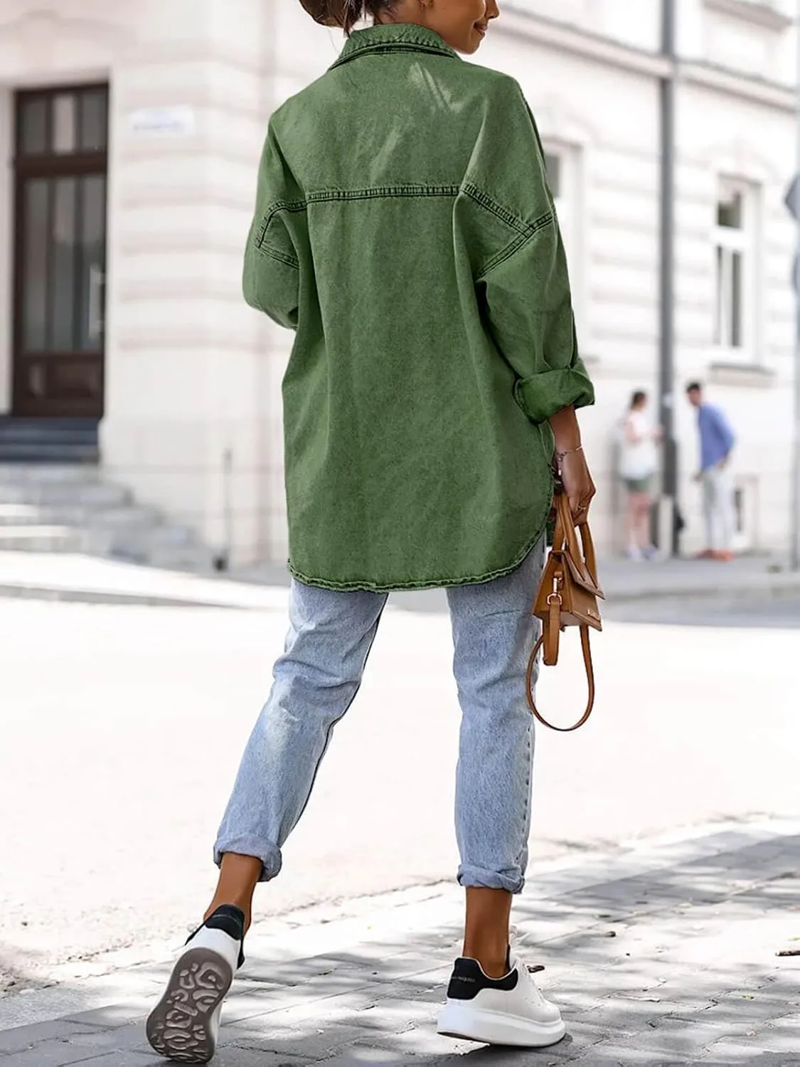 Saodimallsu Women's Oversized Denim Jackets Casual Button Down Long Boyfriend Jean Coats with Pockets