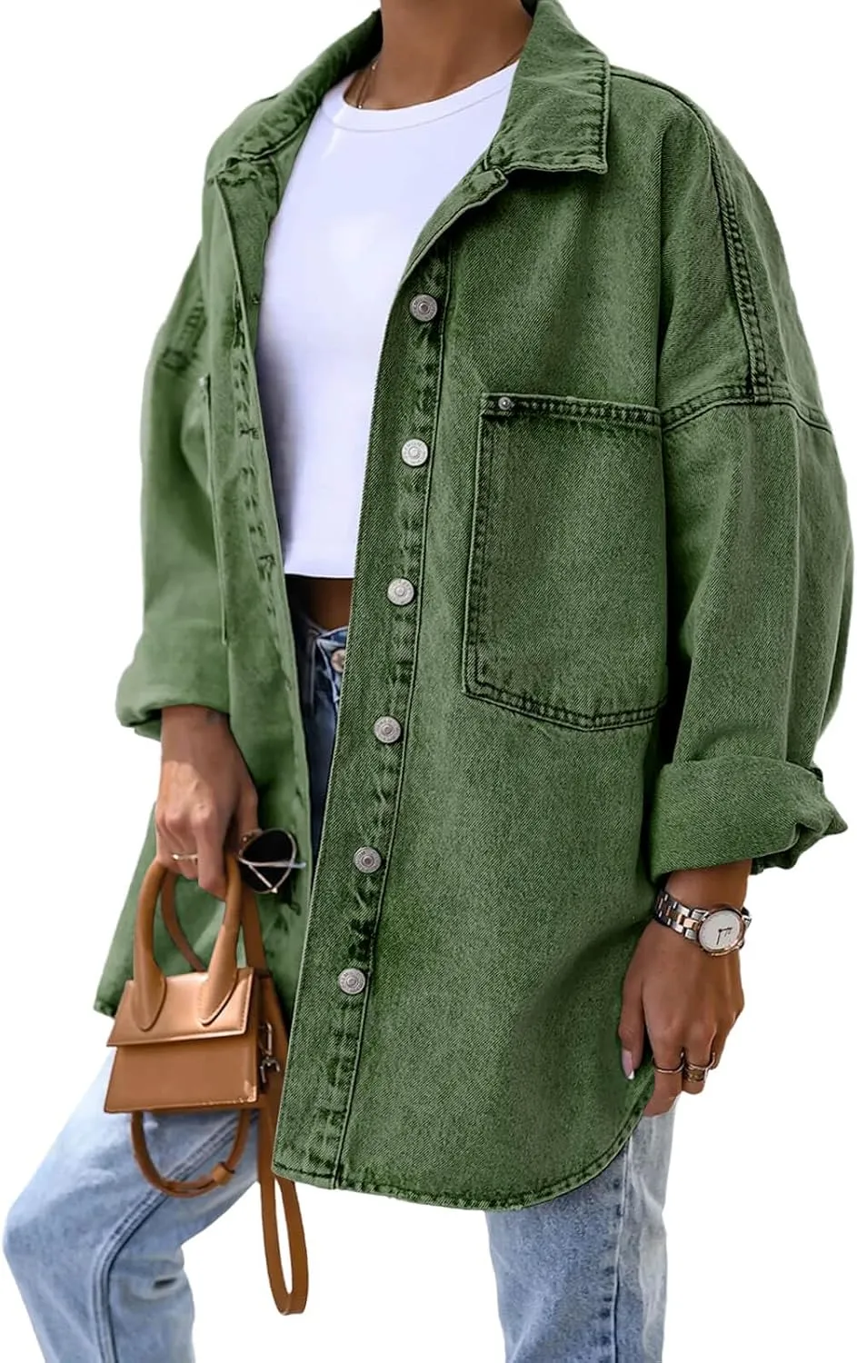 Saodimallsu Women's Oversized Denim Jackets Casual Button Down Long Boyfriend Jean Coats with Pockets
