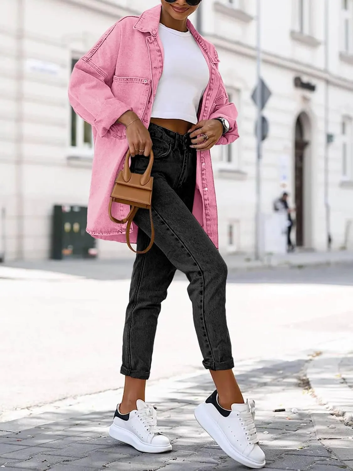 Saodimallsu Women's Oversized Denim Jackets Casual Button Down Long Boyfriend Jean Coats with Pockets