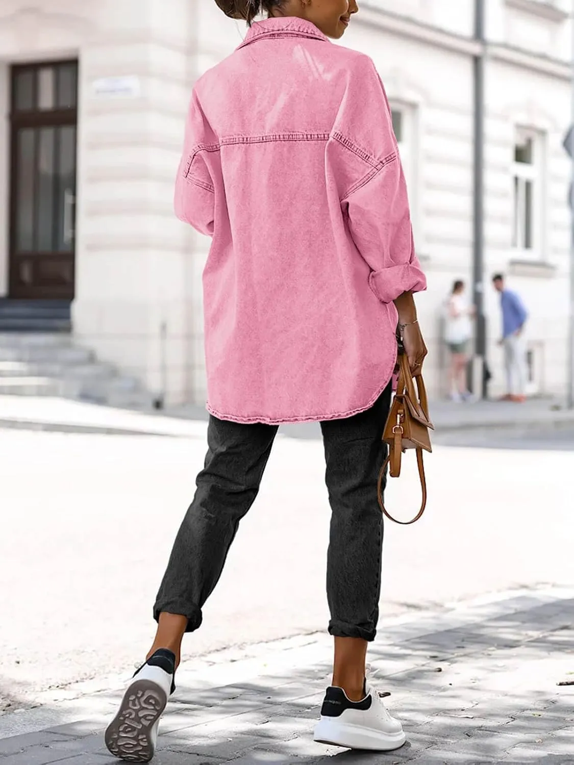 Saodimallsu Women's Oversized Denim Jackets Casual Button Down Long Boyfriend Jean Coats with Pockets