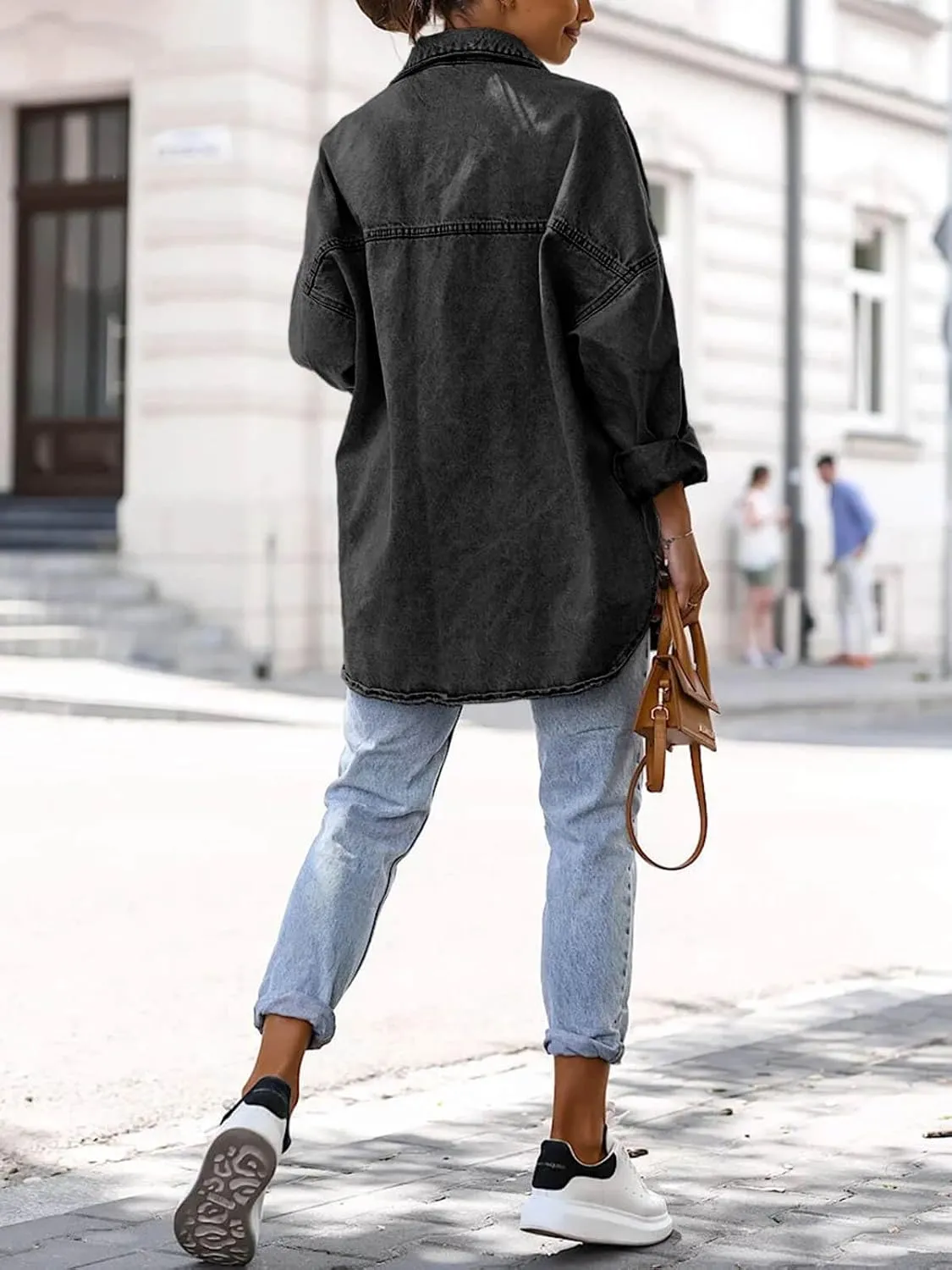 Saodimallsu Women's Oversized Denim Jackets Casual Button Down Long Boyfriend Jean Coats with Pockets