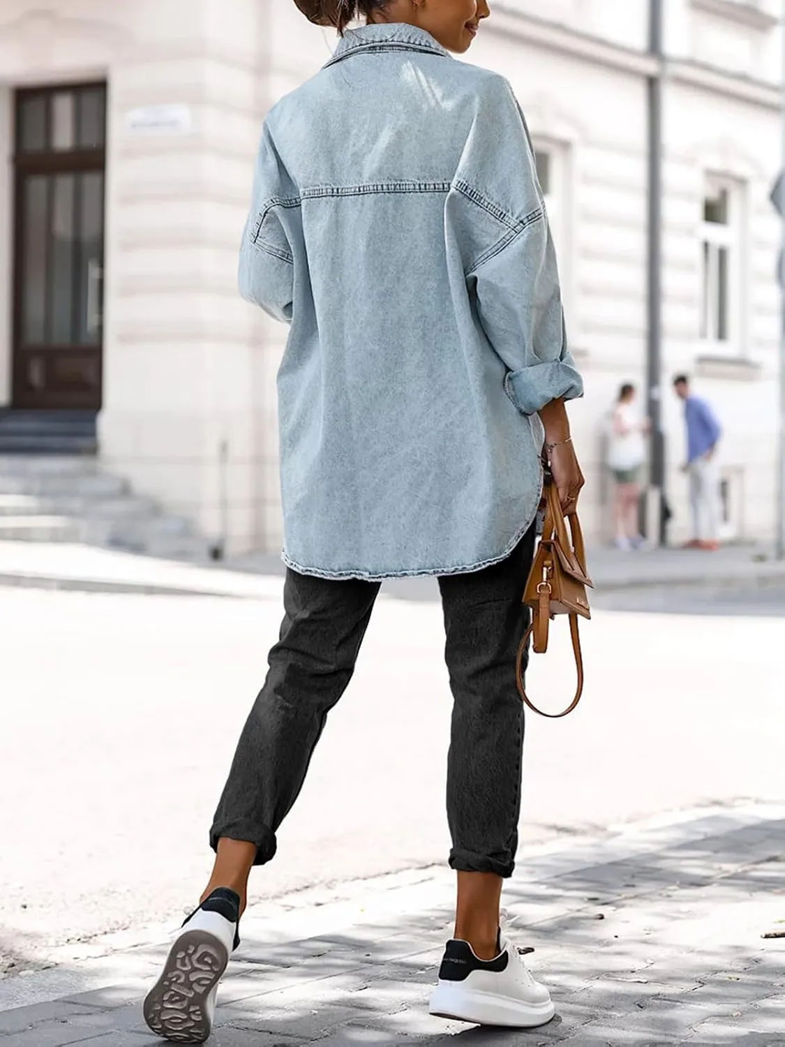 Saodimallsu Women's Oversized Denim Jackets Casual Button Down Long Boyfriend Jean Coats with Pockets