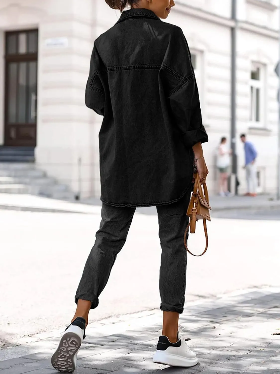 Saodimallsu Women's Oversized Denim Jackets Casual Button Down Long Boyfriend Jean Coats with Pockets
