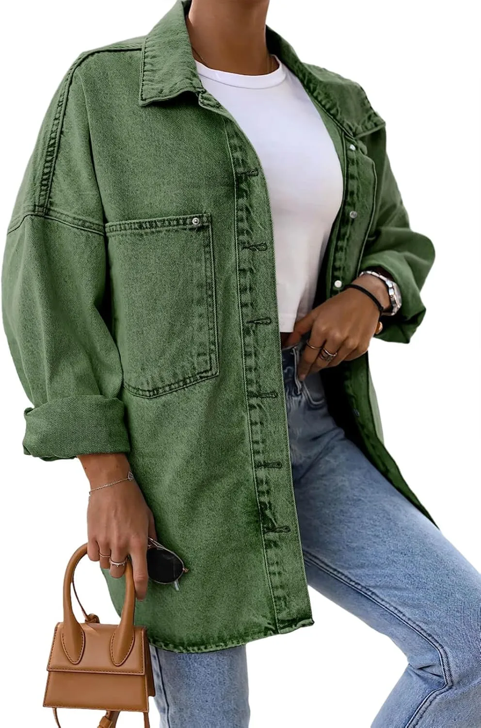 Saodimallsu Women's Oversized Denim Jackets Casual Button Down Long Boyfriend Jean Coats with Pockets