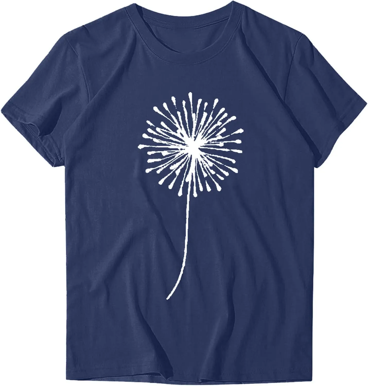 Short Sleeve Summer Boho T Shirt Women Formals Plus Size Scoop Neck Tops Fit Dandelion Stretchy Ruffle