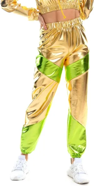 SIAEAMRG Womens Shiny Metallic High Waist Stretchy Jogger Pants, Wet Look Hip Hop Club Wear Holographic Trousers Sweatpant