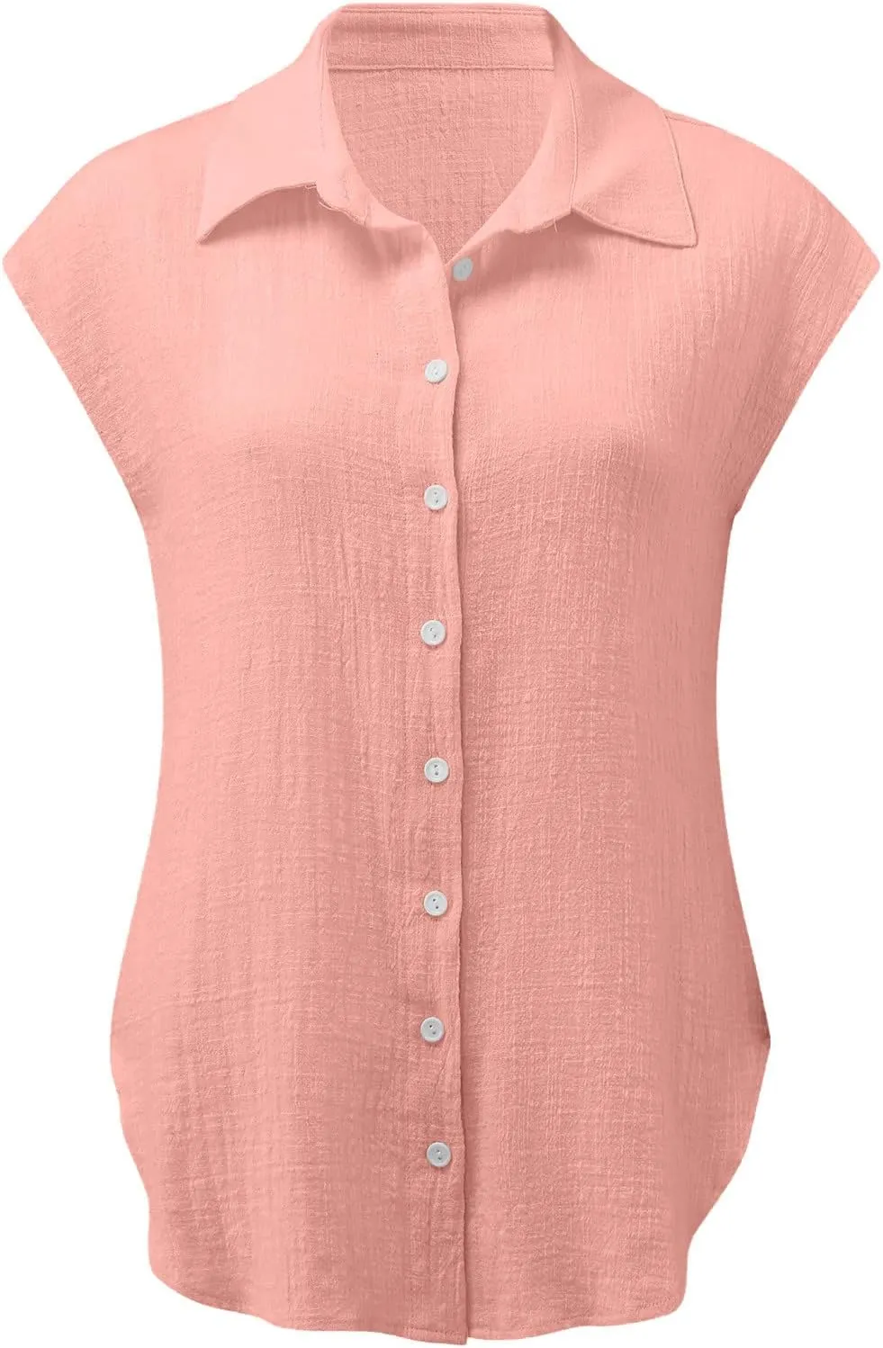 SMIDOW Womens Button Down Cotton Linen Shirts V Neck Roll Up Short Sleeve Blouses Loose Collared Shirt Casual Work Tops