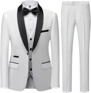 UNINUKOO Mens 3 Piece Suit Slim Fit Dress Tux Suits for Men Solid Color Wedding Classic Tuxedo Set