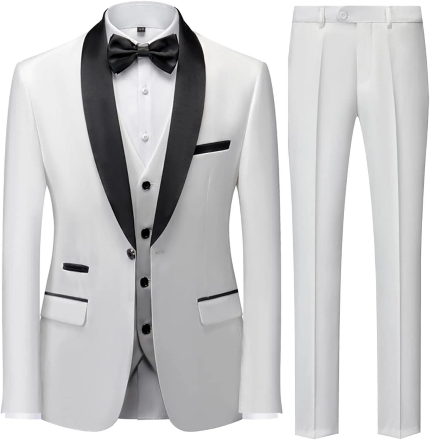 UNINUKOO Mens 3 Piece Suit Slim Fit Dress Tux Suits for Men Solid Color Wedding Classic Tuxedo Set