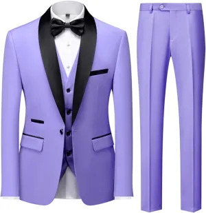 UNINUKOO Mens 3 Piece Suit Slim Fit Dress Tux Suits for Men Solid Color Wedding Classic Tuxedo Set