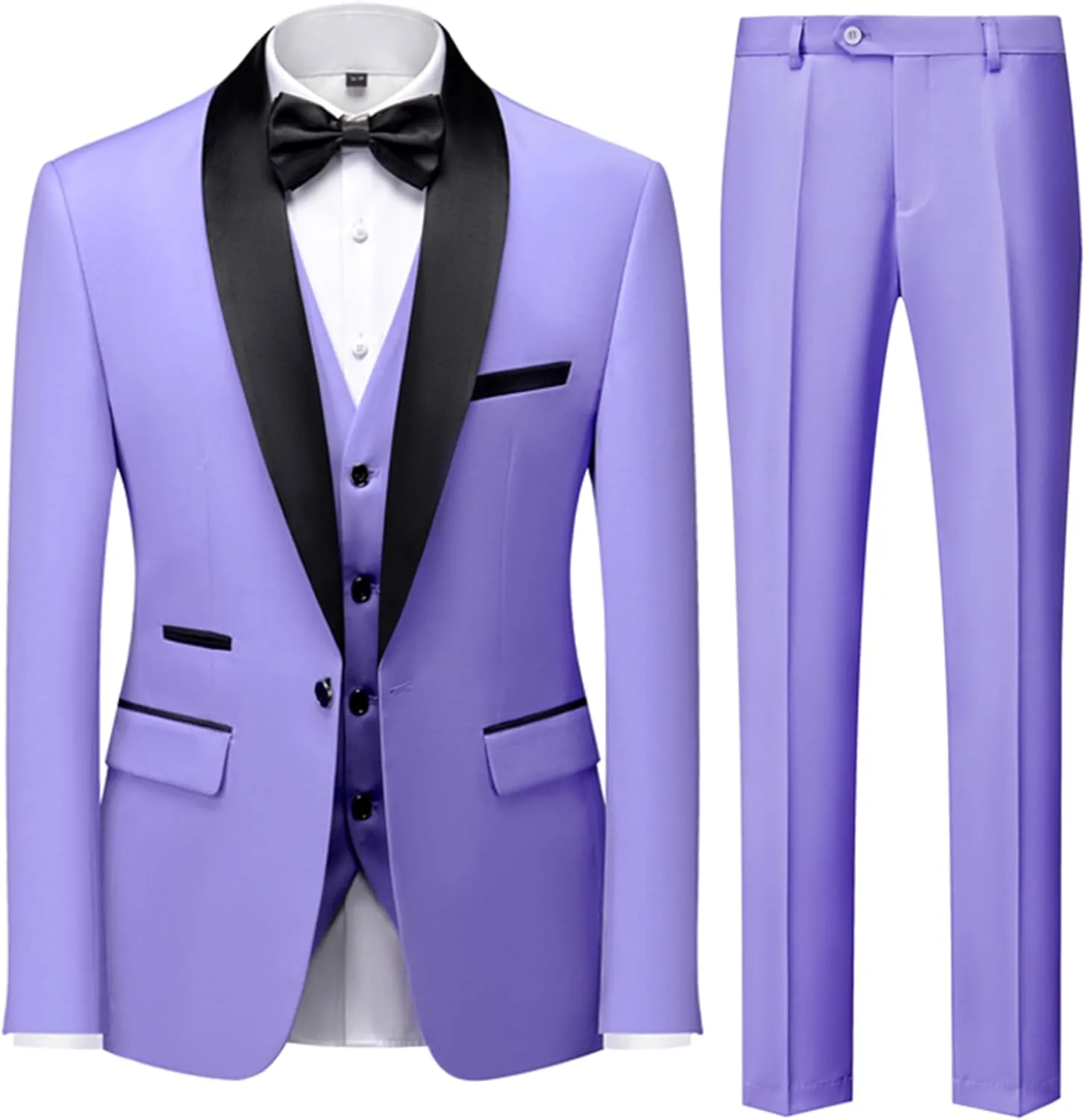 UNINUKOO Mens 3 Piece Suit Slim Fit Dress Tux Suits for Men Solid Color Wedding Classic Tuxedo Set