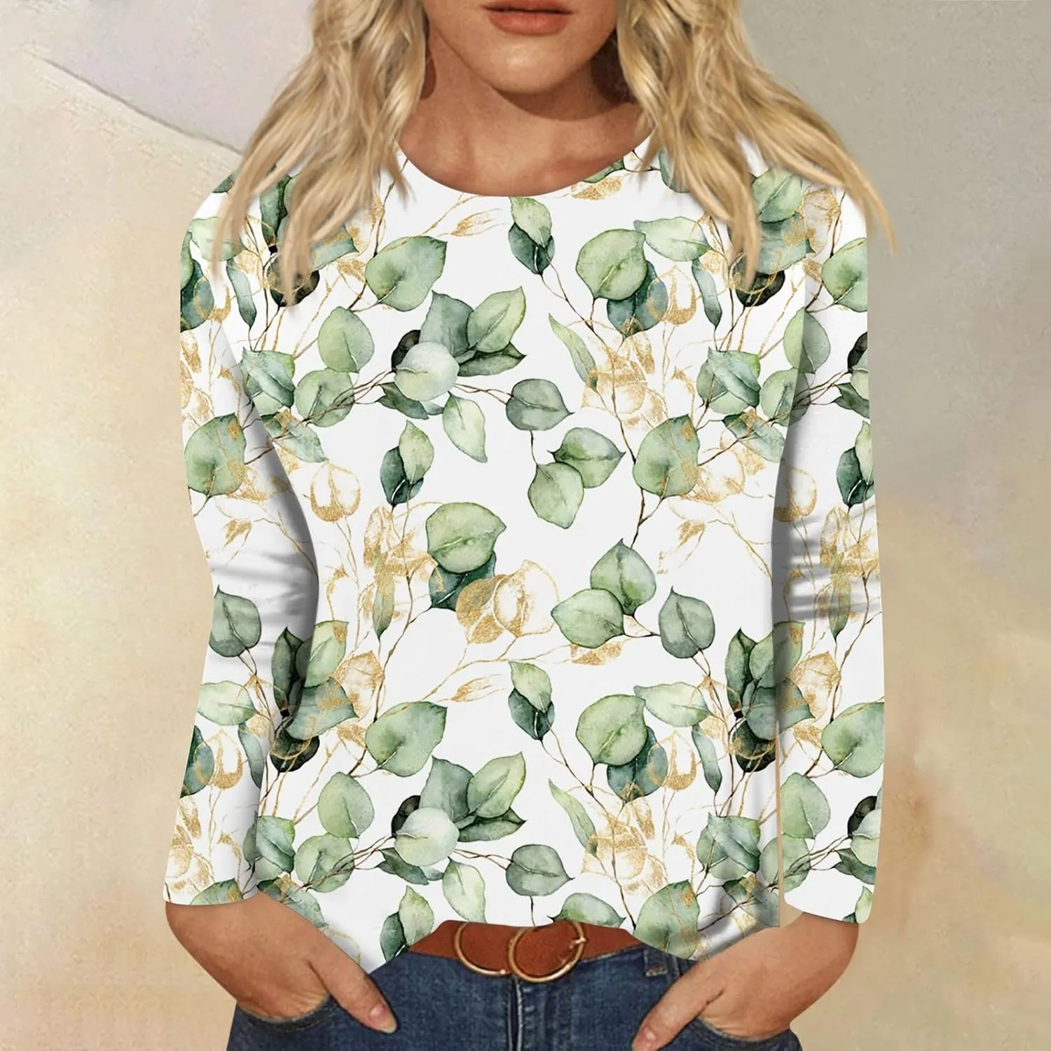 Vintage Tees for Women Women's Fashion Casual Round Neck Long Sleeve Printed T-Shirt Top